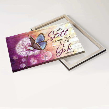 Jesus Landscape Canvas- Pretty dandelion, Lovely butterfly, Bible verse- Gift for Christian- Be still and know that I am God - Landscape Canvas Prints, Christian Wall Art