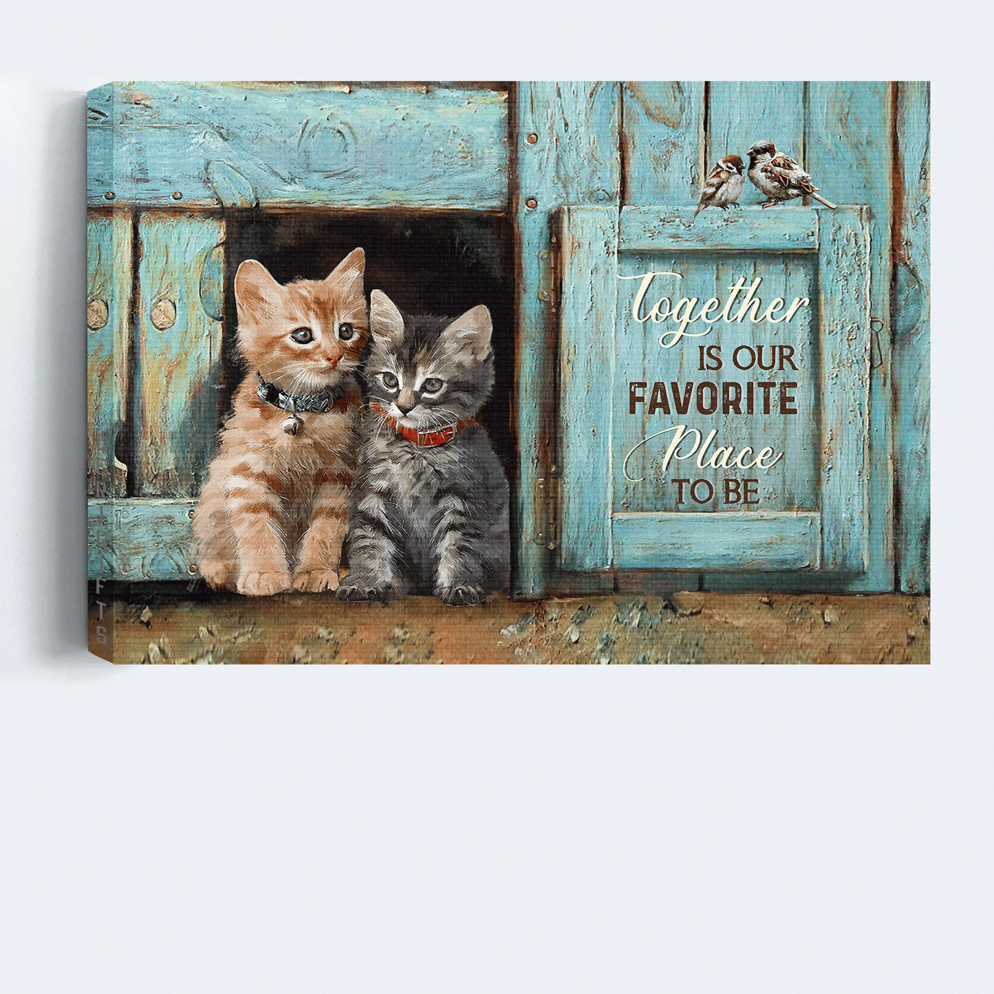 Cat Landscape Canvas- Pretty little cat drawing, Antique window- Gift for cat lover- Together is our favorite place to be - Landscape Canvas Prints, Wall Art