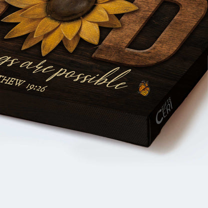 Jesus Landscape Canvas- Pretty sunflower, Orange butterfly canvas- Gift for Christian- With God all things are possible - Landscape Canvas Prints, Christian Wall Art