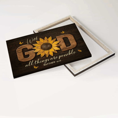 Jesus Landscape Canvas- Pretty sunflower, Orange butterfly canvas- Gift for Christian- With God all things are possible - Landscape Canvas Prints, Christian Wall Art