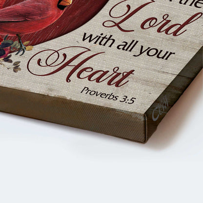 Jesus Landscape Canvas- Red heart, Rose garden, Cardinal- Gift for Christian- Trust in the Lord with all your heart - Landscape Canvas Prints, Christian Wall Art