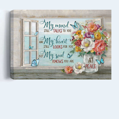 Memorial Landscape Canvas- Rose flower vase, Sea painting, My mind still talks to you- Gift for members family - Heaven Landscape Canvas Prints, Wall Art