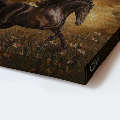 Jesus Landscape Canvas- Running horse, Daisy field, Dark cloud- Gift for Christian- Be still and know that I am God - Landscape Canvas Prints, Christian Wall Art