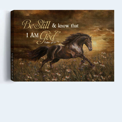 Jesus Landscape Canvas- Running horse, Daisy field, Dark cloud- Gift for Christian- Be still and know that I am God - Landscape Canvas Prints, Christian Wall Art