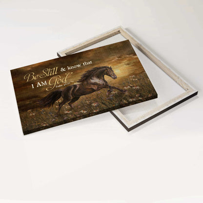Jesus Landscape Canvas- Running horse, Daisy field, Dark cloud- Gift for Christian- Be still and know that I am God - Landscape Canvas Prints, Christian Wall Art