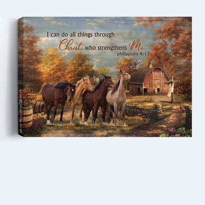 Jesus Landscape Canvas- Running horses, Autumn forest, Blue sky- Gift for Christian- I can do all things through Christ who strengthens me - Landscape Canvas Prints, Christian Wall Art