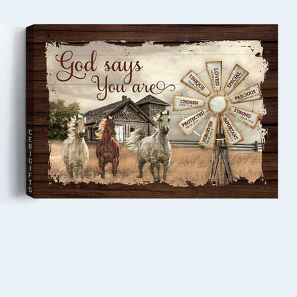Jesus Landscape Canvas- Running horses, Stormy sky, Antique house, God says you are canvas- Gift for Christian - Landscape Canvas Prints, Christian Wall Art