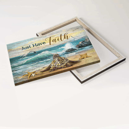 Jesus Landscape Canvas- Sea turtle, Starfish, Gull, Blue beach, Just have faith canvas- Gift for Christian - Landscape Canvas Prints, Christian Wall Art