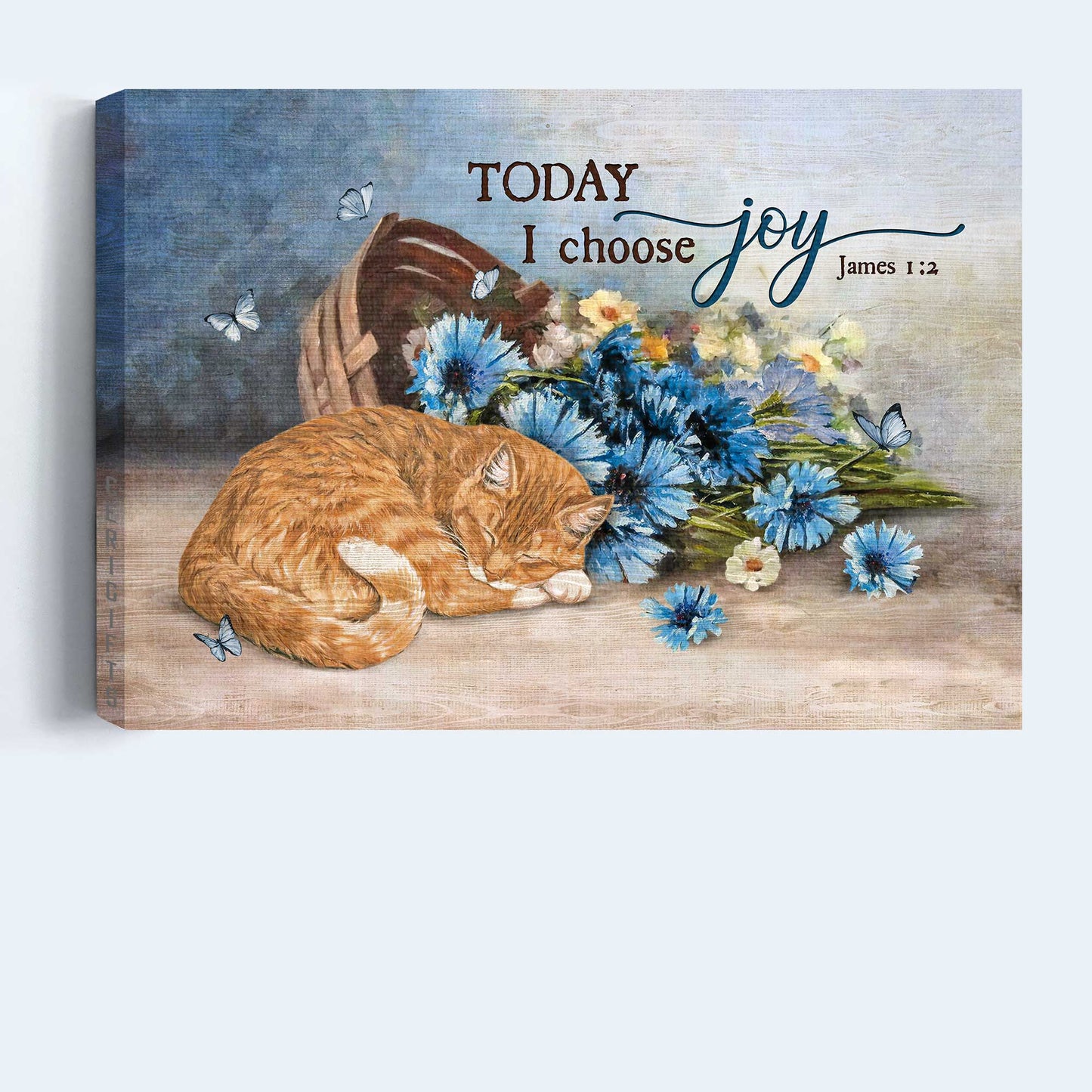 Jesus Landscape Canvas- Sleeping cat, Blue flower, Pretty butterfly, Today I choose joy canvas- Gift for Christian - Landscape Canvas Prints, Living Room Wall Art