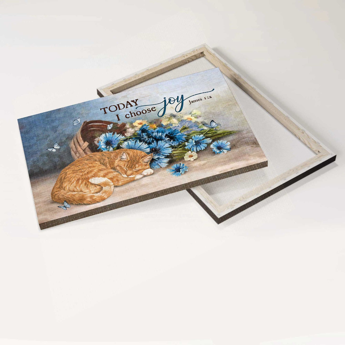 Jesus Landscape Canvas- Sleeping cat, Blue flower, Pretty butterfly, Today I choose joy canvas- Gift for Christian - Landscape Canvas Prints, Living Room Wall Art