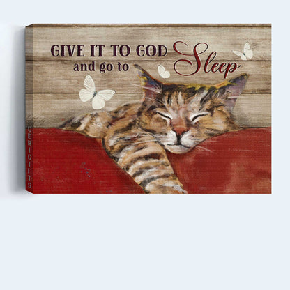 Jesus Landscape Canvas- Sleeping cat, Sweet drawing, Butterfly- Gift for Christian- Give it to God and go to sleep - Landscape Canvas Prints, Christian Wall Art