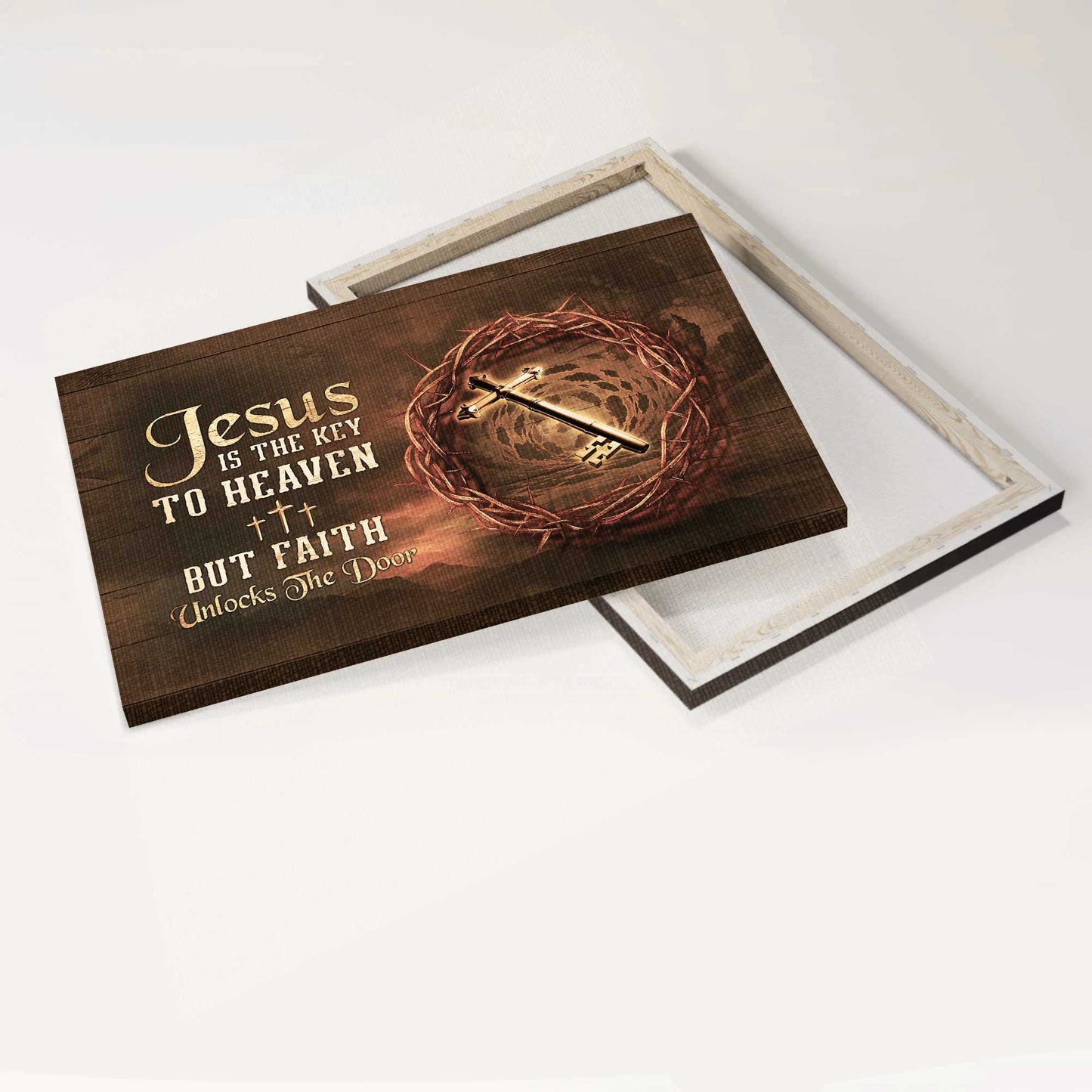 Jesus Landscape Canvas- Special key, Thorn crown, Three crosses- Gift for Christian- Jesus is the key to heaven - Landscape Canvas Prints, Christian Wall Art