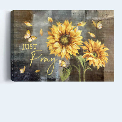 Jesus Landscape Canvas - Sunflower, Yellow Butterfly Painting Canvas - Gift For Christian - Just Pray Canvas