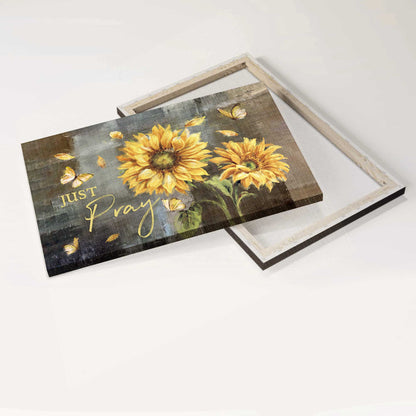 Jesus Landscape Canvas - Sunflower, Yellow Butterfly Painting Canvas - Gift For Christian - Just Pray Canvas