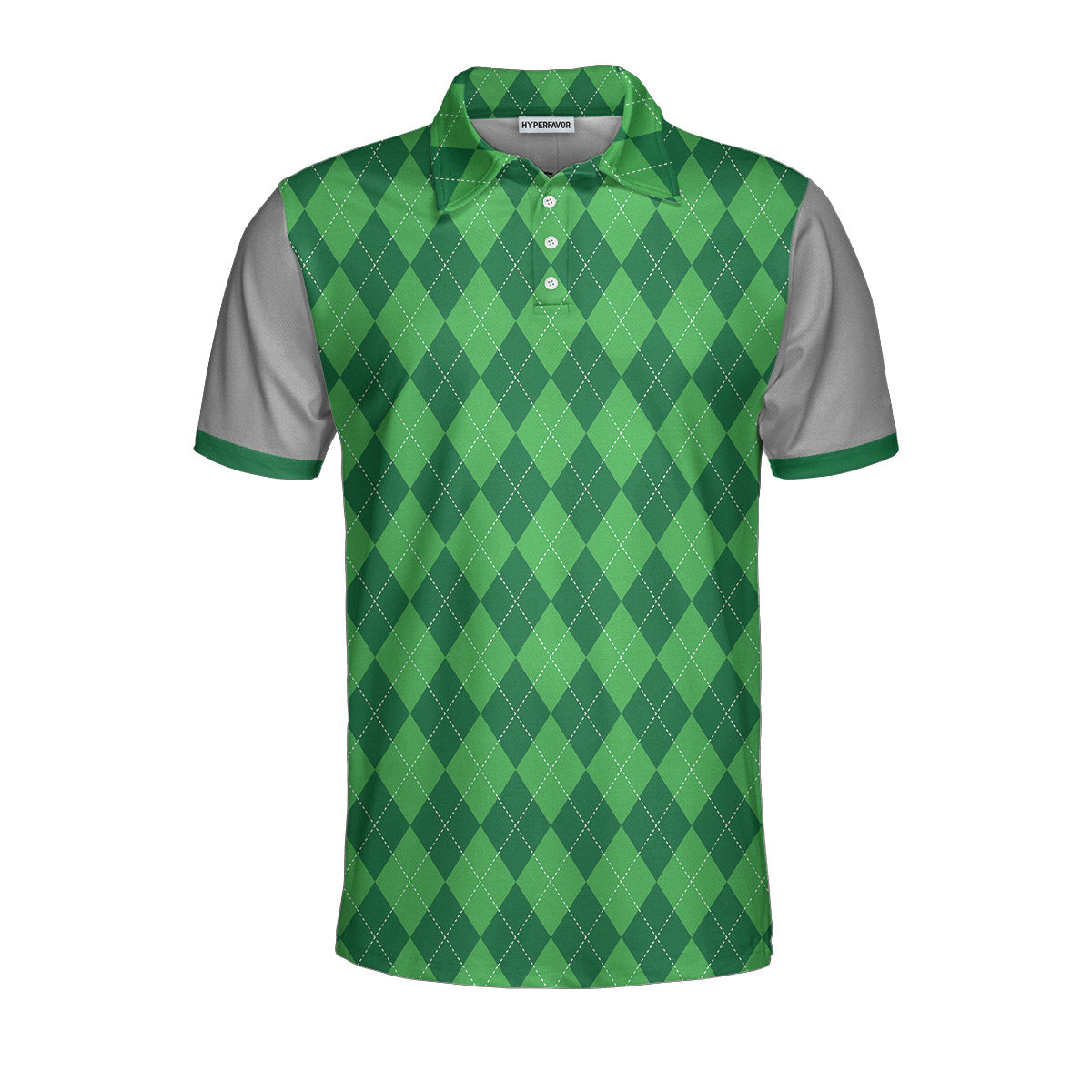 19th Hole Custom Men Polo Shirt, Green Argyle Pattern Golf Shirt For Men, Personalized Golf Gift For Golfers