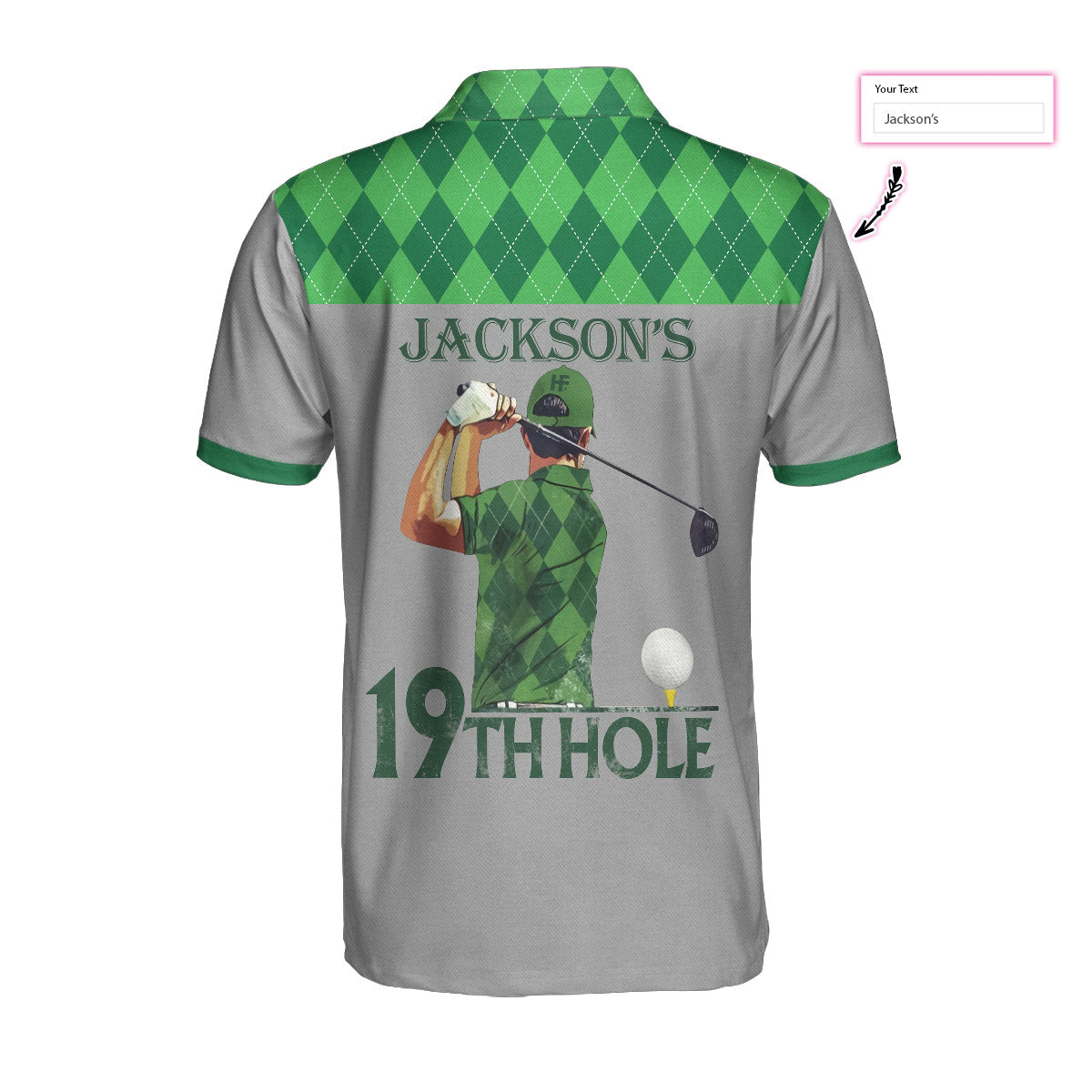 19th Hole Custom Men Polo Shirt, Green Argyle Pattern Golf Shirt For Men, Personalized Golf Gift For Golfers