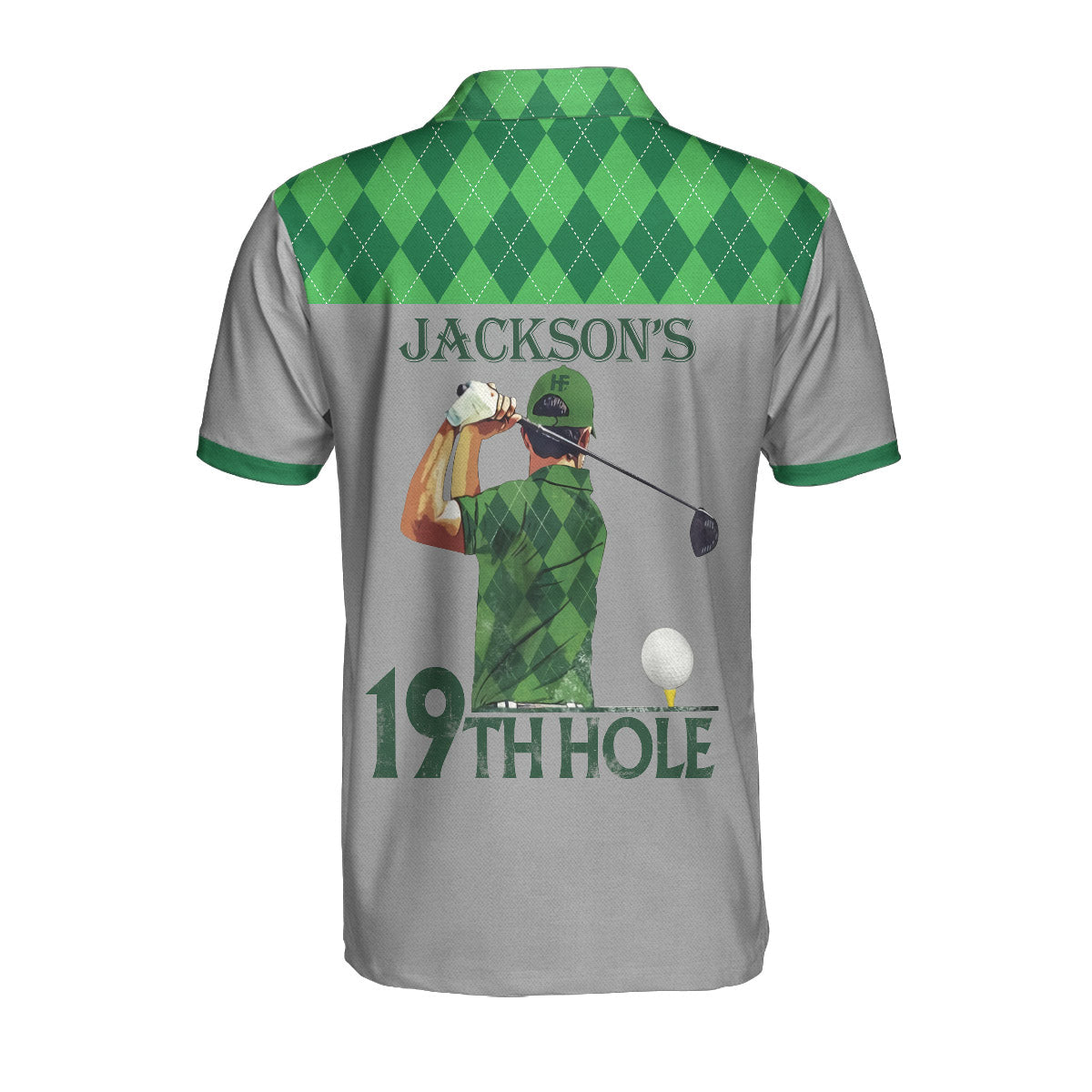 19th Hole Custom Men Polo Shirt, Green Argyle Pattern Golf Shirt For Men, Personalized Golf Gift For Golfers