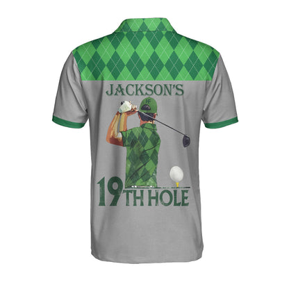 19th Hole Custom Men Polo Shirt, Green Argyle Pattern Golf Shirt For Men, Personalized Golf Gift For Golfers