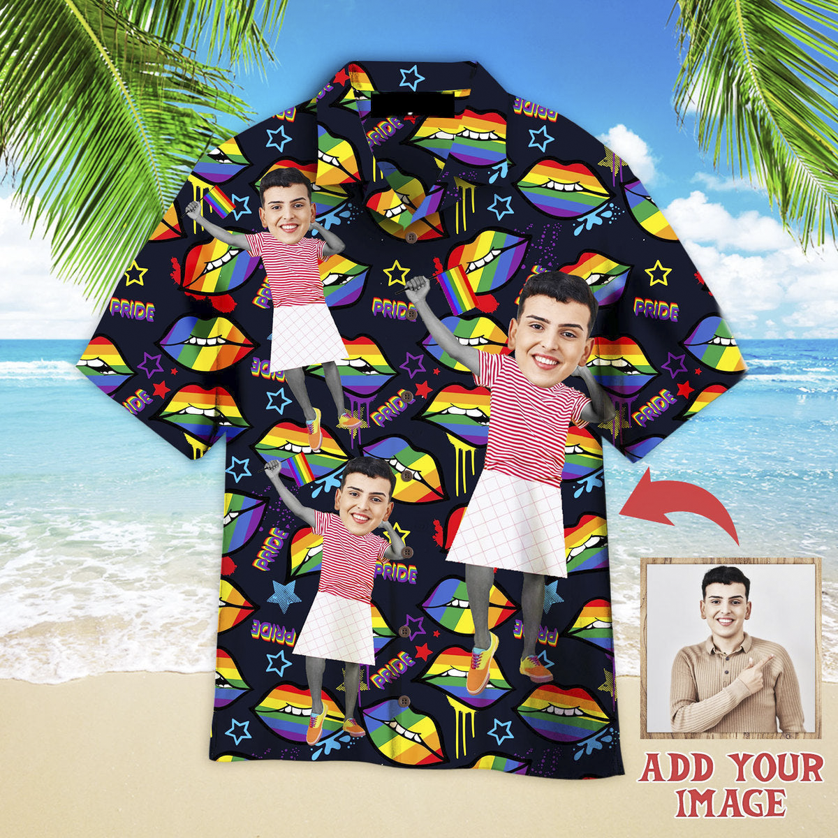 Custom Face On Rainbow Lips Gay LGBT Custom Hawaiian Shirt, Personalized Hawaiian Shirts, Custom Photo Hawaiian Shirt