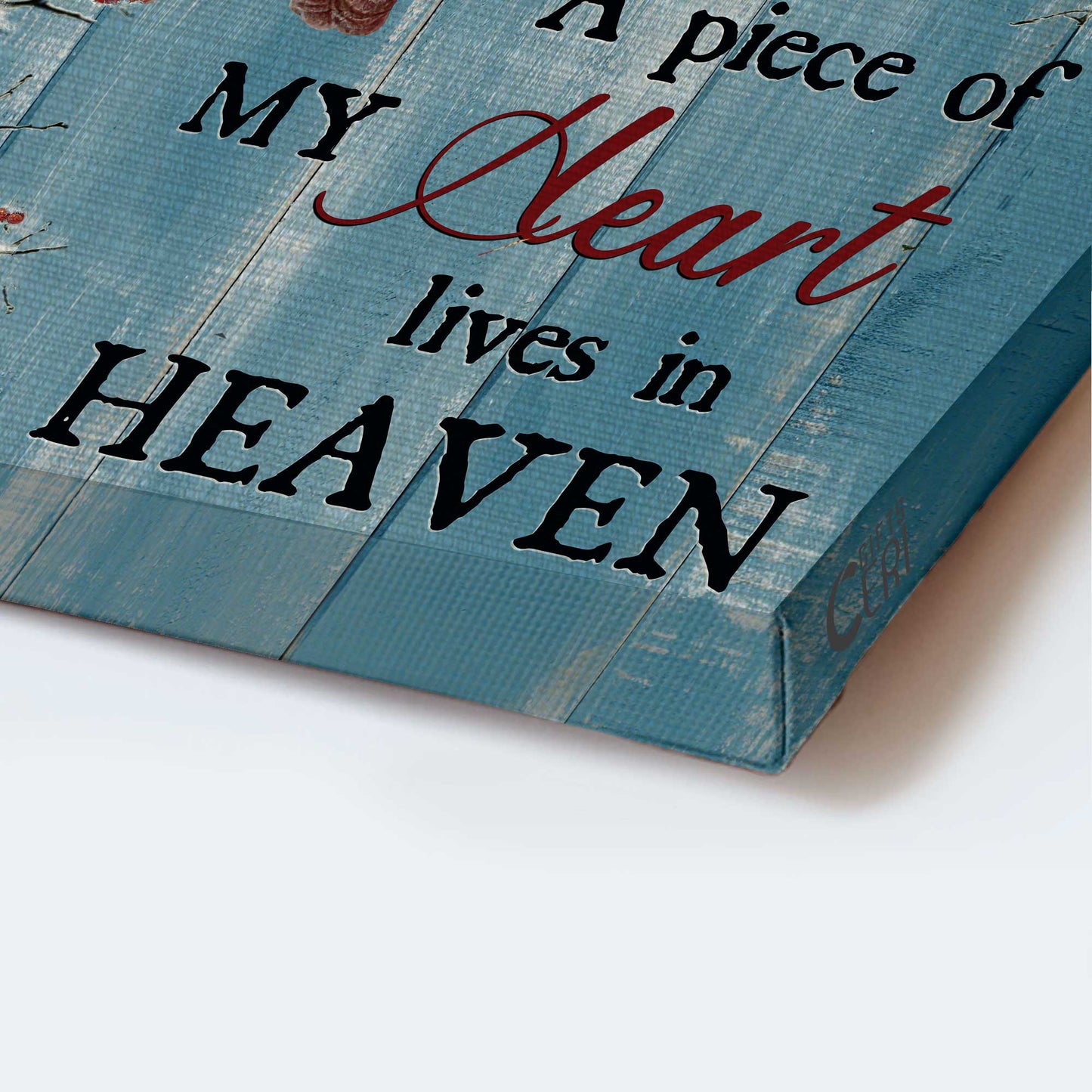 Memorial Portrait Canvas- Blue background, Cardinal, Frozen cranberry - Gift for family- A piece of my heart lives in heaven - Heaven Portrait Canvas Prints, Wall Art