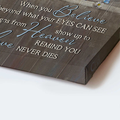 Memorial Portrait Canvas- Blue daisy painting, Still life drawing canvas- Gift for members family- Signs from heaven remind you love never dies - Heaven Portrait Canvas Prints, Wall Art