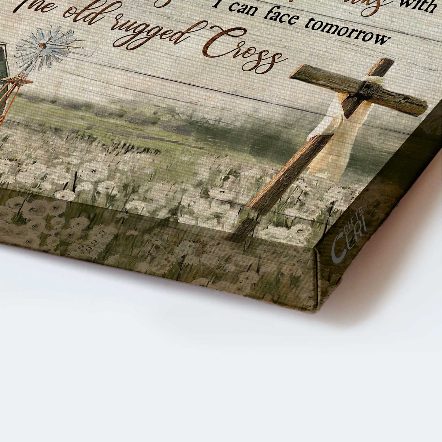 Jesus Landscape Canvas- Daisy field, Countryside landscape, Old barn house, Wooden cross canvas- Gift for Christian- I still believe in Amazing Grace