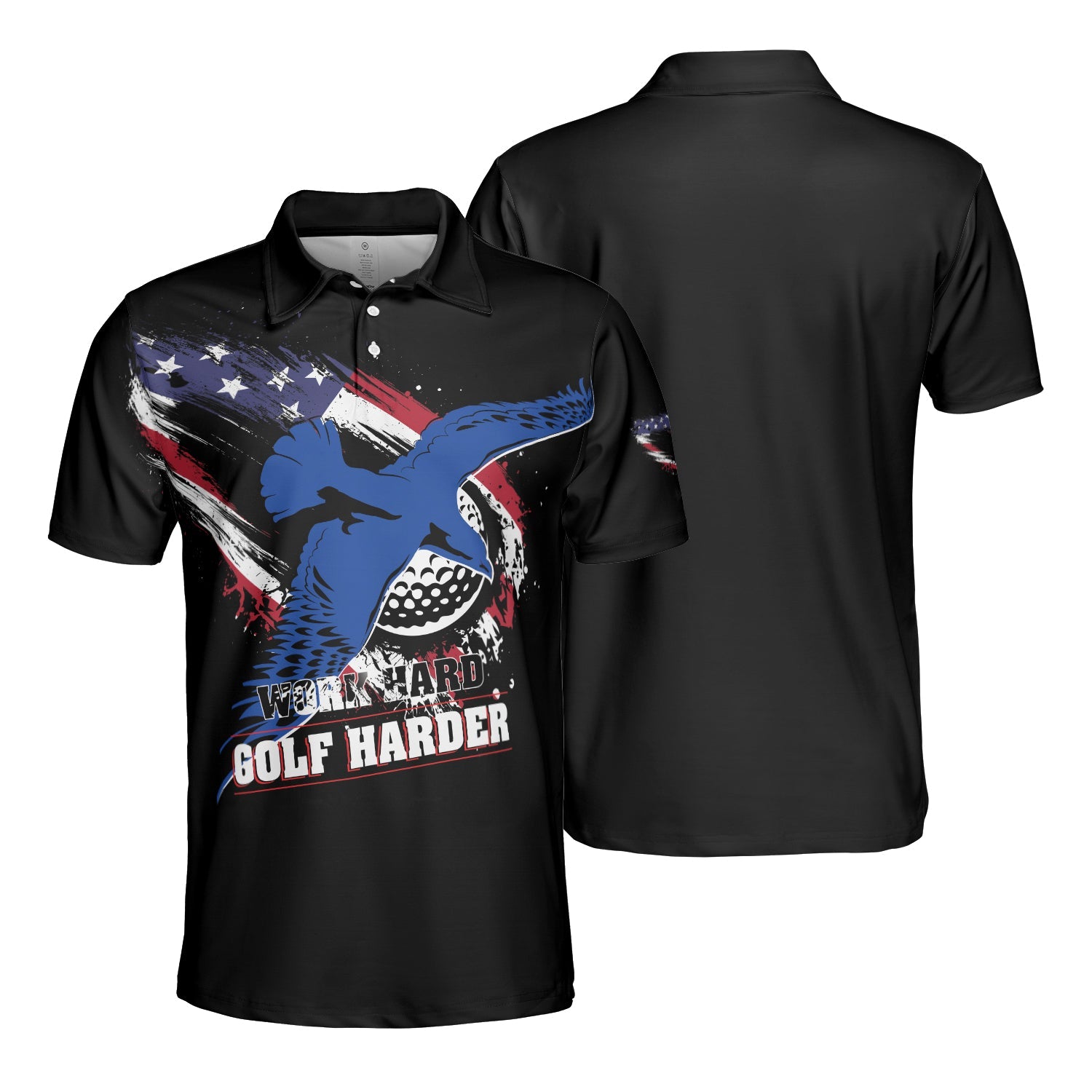 Golf Men Polo Shirt, American Flag Polo Shirt, Work Hard Golf Harder Men Polo Shirt - Best Gift For Men, Golfers, Teamwork