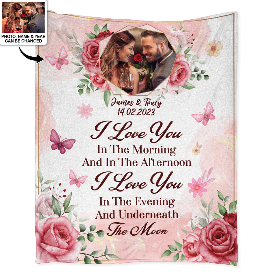 Valentine Personalized Blanket, Custom Gifts For Girlfriend, Wife, Husband, Boyfriend - Watercolor I Love You Custom Photo Personalized