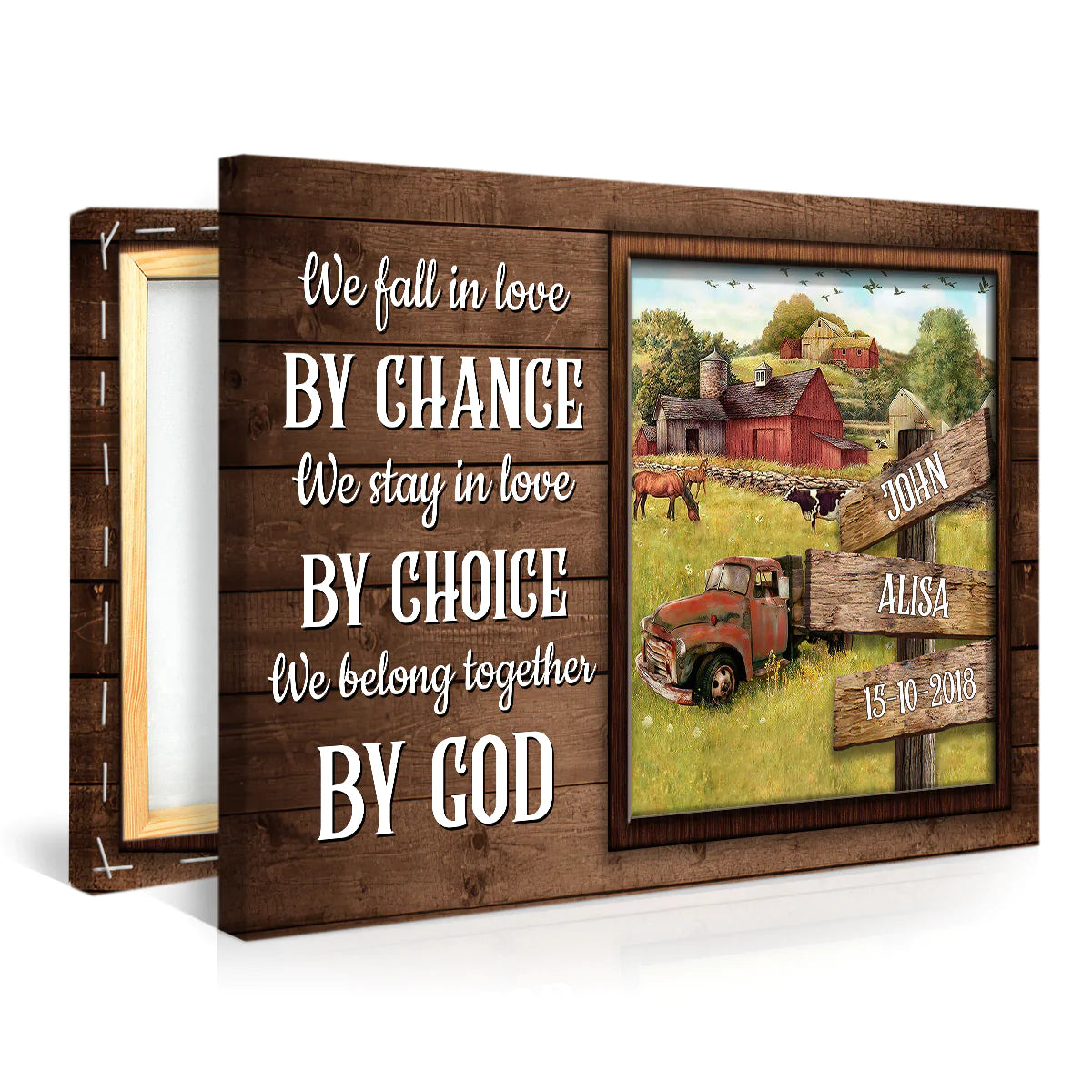 Couple Landscape Canvas - Personalized God, Car, Farm, Animals Canvas - Custom Gift For Christian Couple, Spouse, Lover - We Fall In Love By Chance Canvas