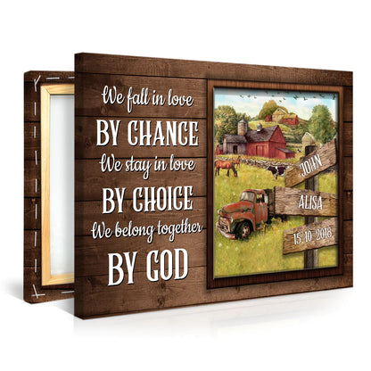 Couple Landscape Canvas - Personalized God, Car, Farm, Animals Canvas - Custom Gift For Christian Couple, Spouse, Lover - We Fall In Love By Chance Canvas