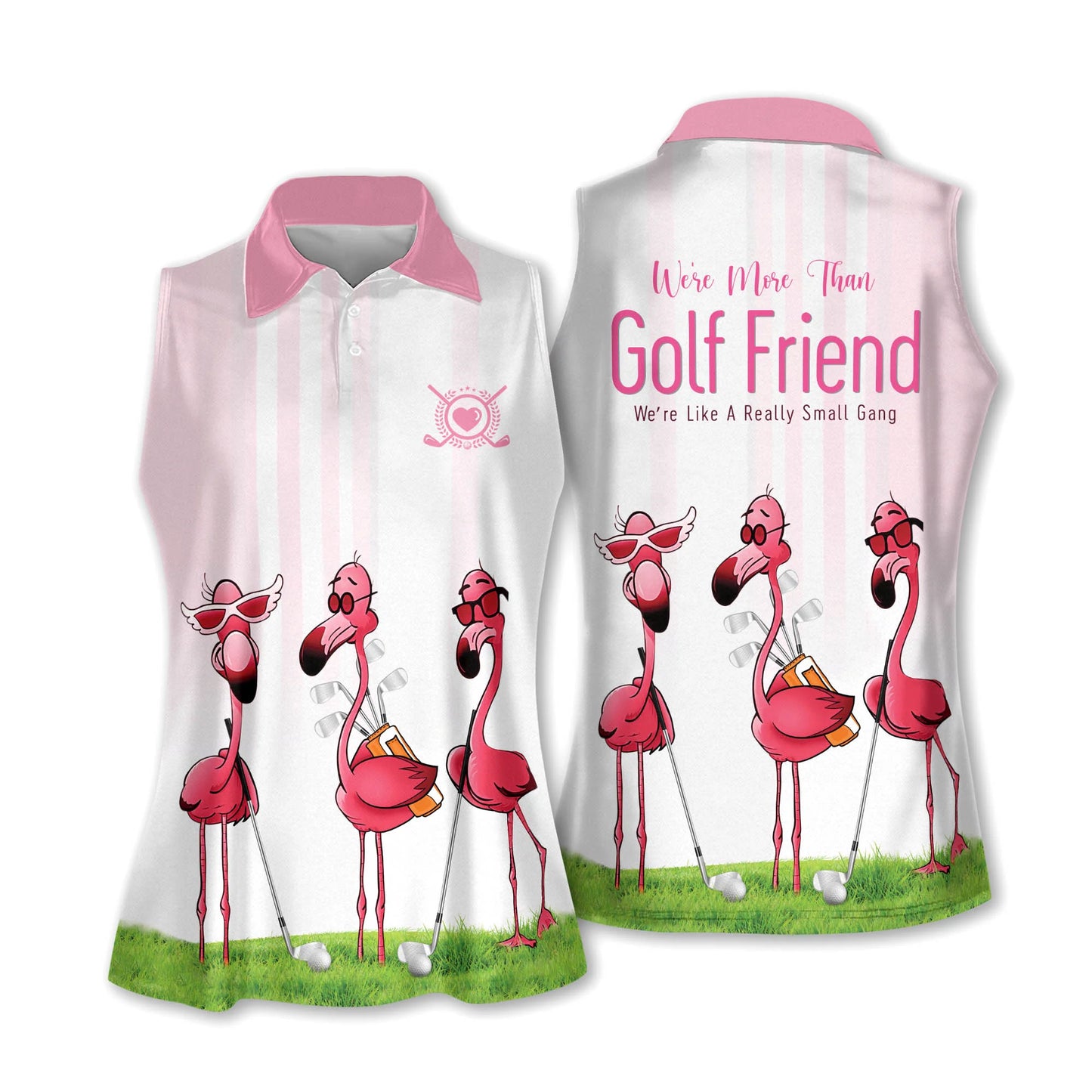 Golf Women Sleeveless Athleisure Polo Shirt, We Are More Than Golf Friends Flamingo Sleeveless Polo Shirt - Gift Sport For Mother's Day, Golfers