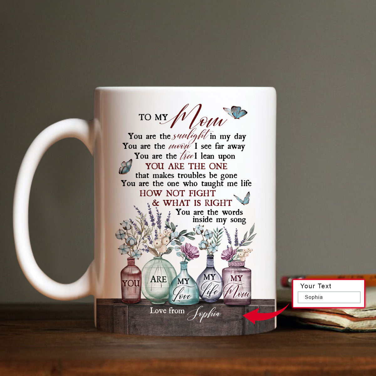 Gift For Mom Personalized Mug - Daughter to mom, Glass bottle, Elegant flower Mug - Custom Gift For Mother's Day, Presents for Mom -My life My mom Mug