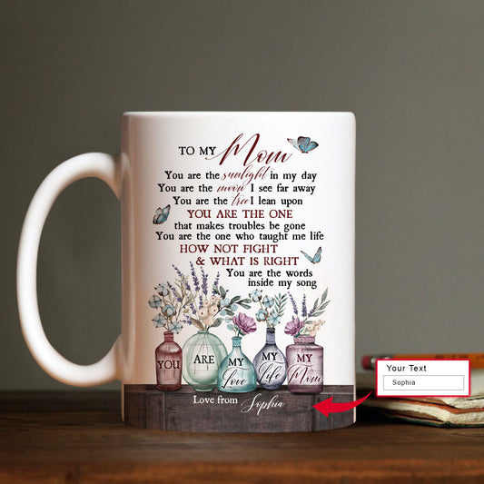 Gift For Mom Personalized Mug - Daughter to mom, Glass bottle, Elegant flower Mug - Custom Gift For Mother's Day, Presents for Mom -My life My mom Mug