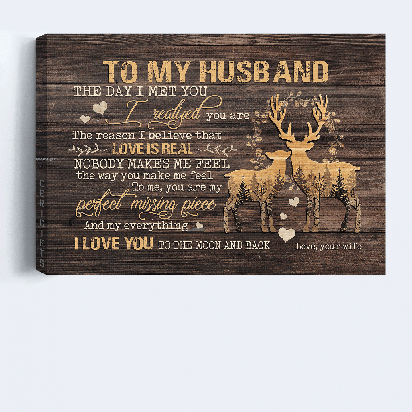 Gift For Husband Landscape Canvas - To My Husband, Deer Carving, Deer Couple, Couple Canvas - Valentine's Day Gift For Couple, Spouse, Lover - You Are My Perfect Missing Piece