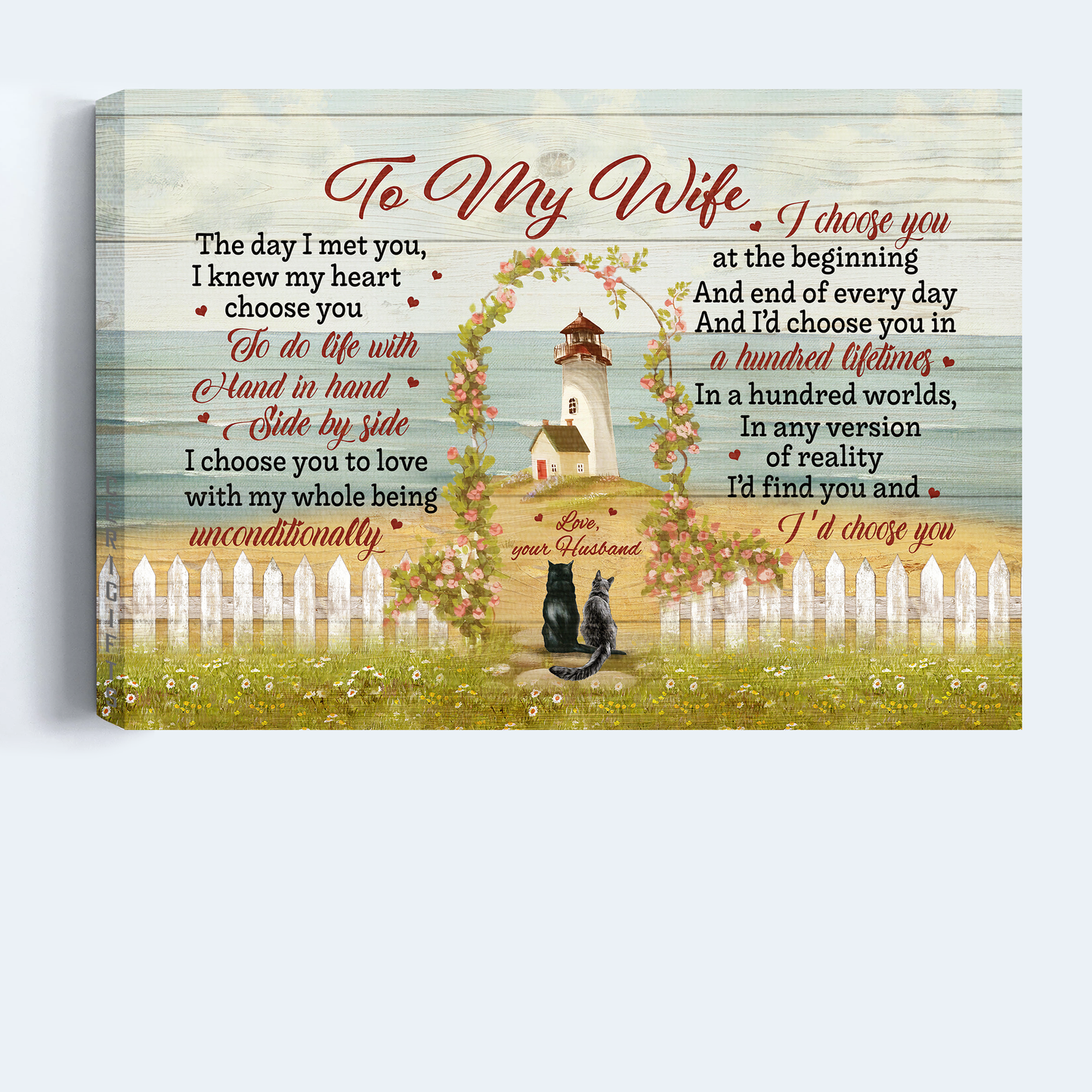 Gift For Wife Landscape Canvas - To My Wife, By The Beach, Flower Gate, Black Fog And Cat, Couple Canvas - Valentine's Day Gift For Couple, Spouse, Lover - I'd Choose You A Hundred Lifetimes