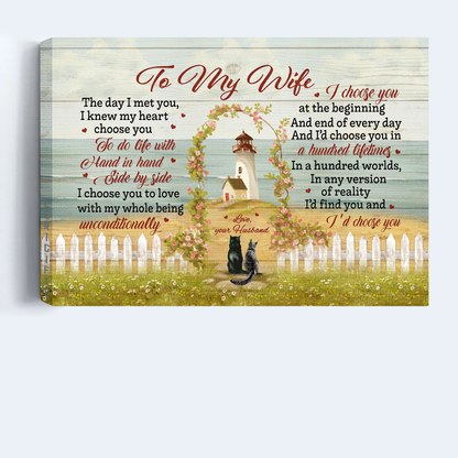 Gift For Wife Landscape Canvas - To My Wife, By The Beach, Flower Gate, Black Fog And Cat, Couple Canvas - Valentine's Day Gift For Couple, Spouse, Lover - I'd Choose You A Hundred Lifetimes