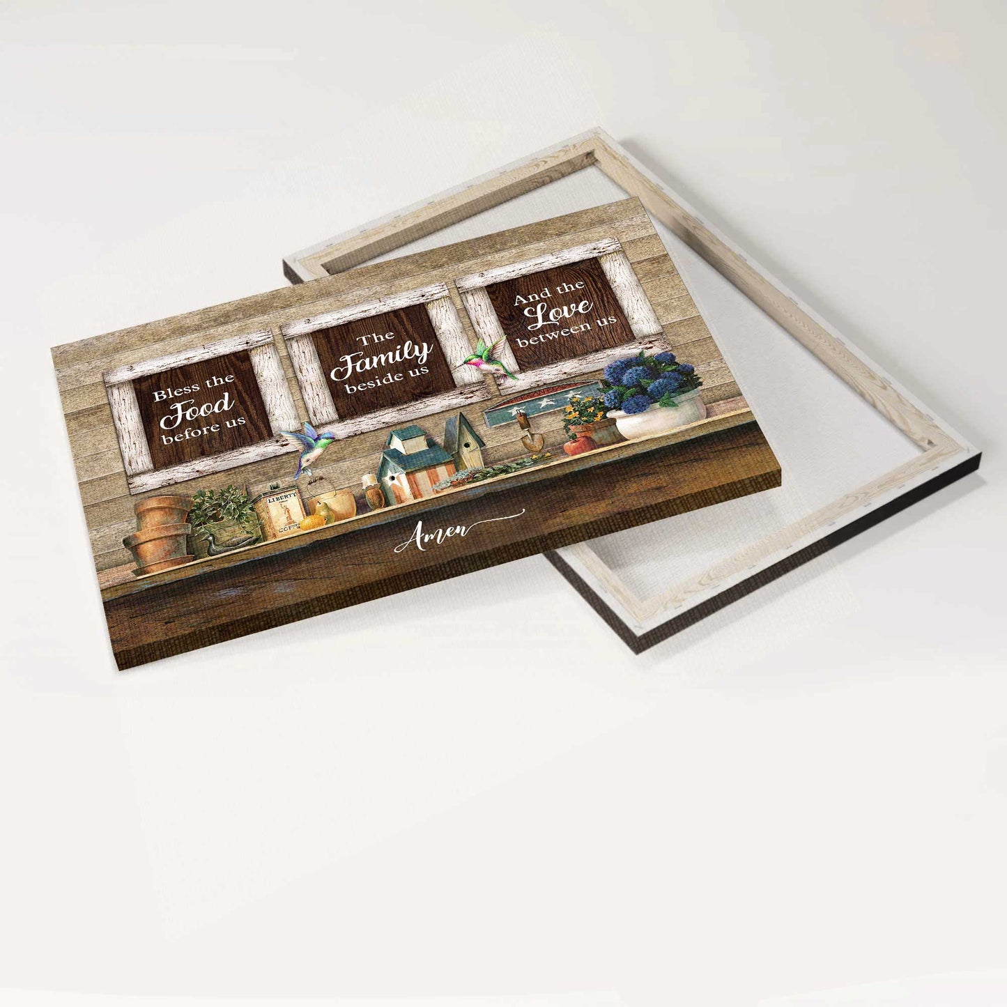 Jesus Landscape Canvas - Vintage Kitchen, Hummingbird Canvas - Gift For Christian - Bless The Food Before Us Canvas