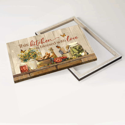 Jesus Landscape Canvas - Vintage Kitchen, Yellow Flower, Fresh Tomato Canvas - Gift For Christian - This Kitchen Is Blessed With Love Canvas