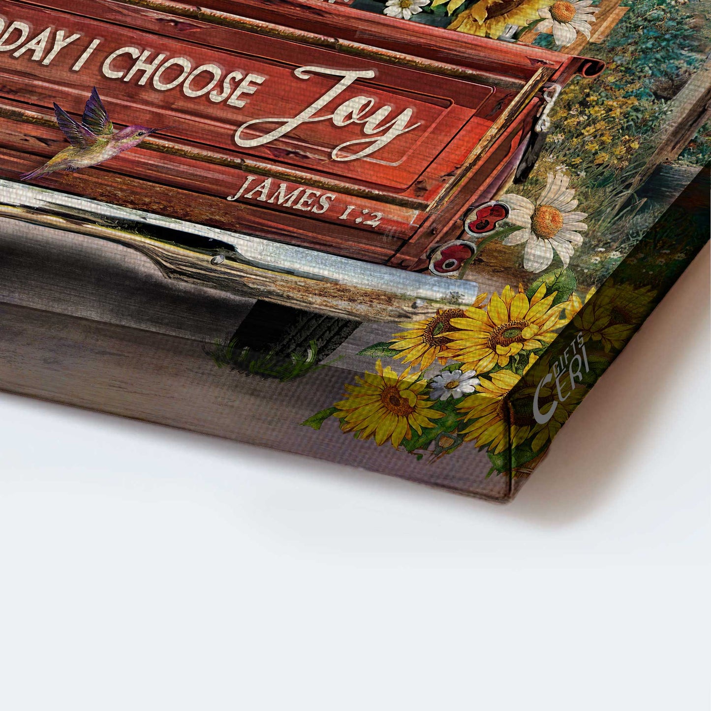 Jesus Landscape Canvas - Vintage Truck, Flower Field, Hummingbird Drawing Canvas - Gift For Christian - Today I Choose Joy Canvas