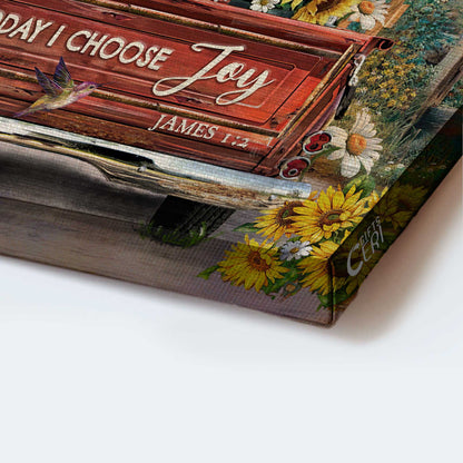 Jesus Landscape Canvas - Vintage Truck, Flower Field, Hummingbird Drawing Canvas - Gift For Christian - Today I Choose Joy Canvas