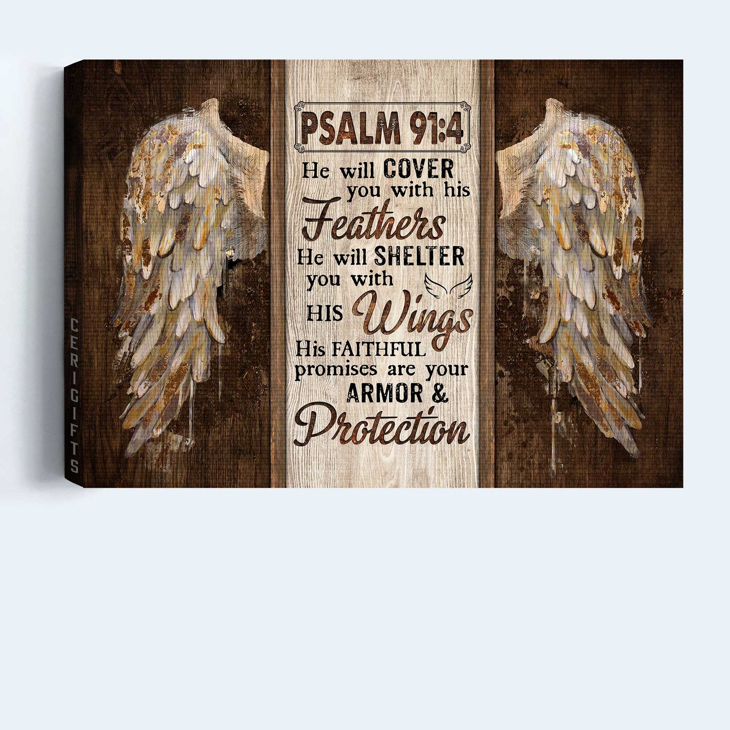 Jesus Landscape Canvas - Vintage Wings, Christian Gift, Bible Verse Canvas - Gift For Christian - He Will Cover You With His Feathers Canvas