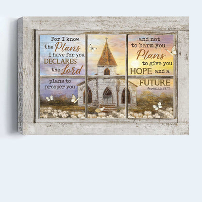Jesus Landscape Canvas - White Church, Dandelion, Sunset View Canvas - Gift For Christian - For I Know The Plans Canvas