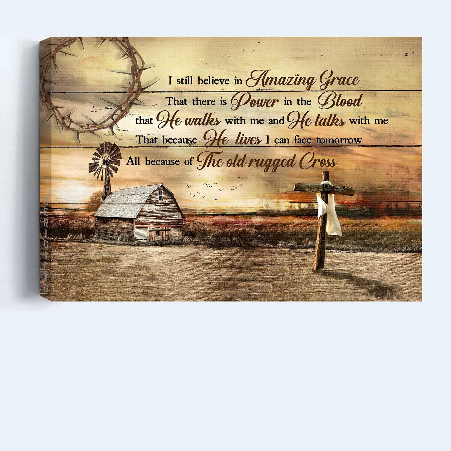 Jesus Landscape Canvas - Wooden Cross, Farm Sunset Canvas - Gift For Christian - I Still Believe In Amazing Grace Canvas