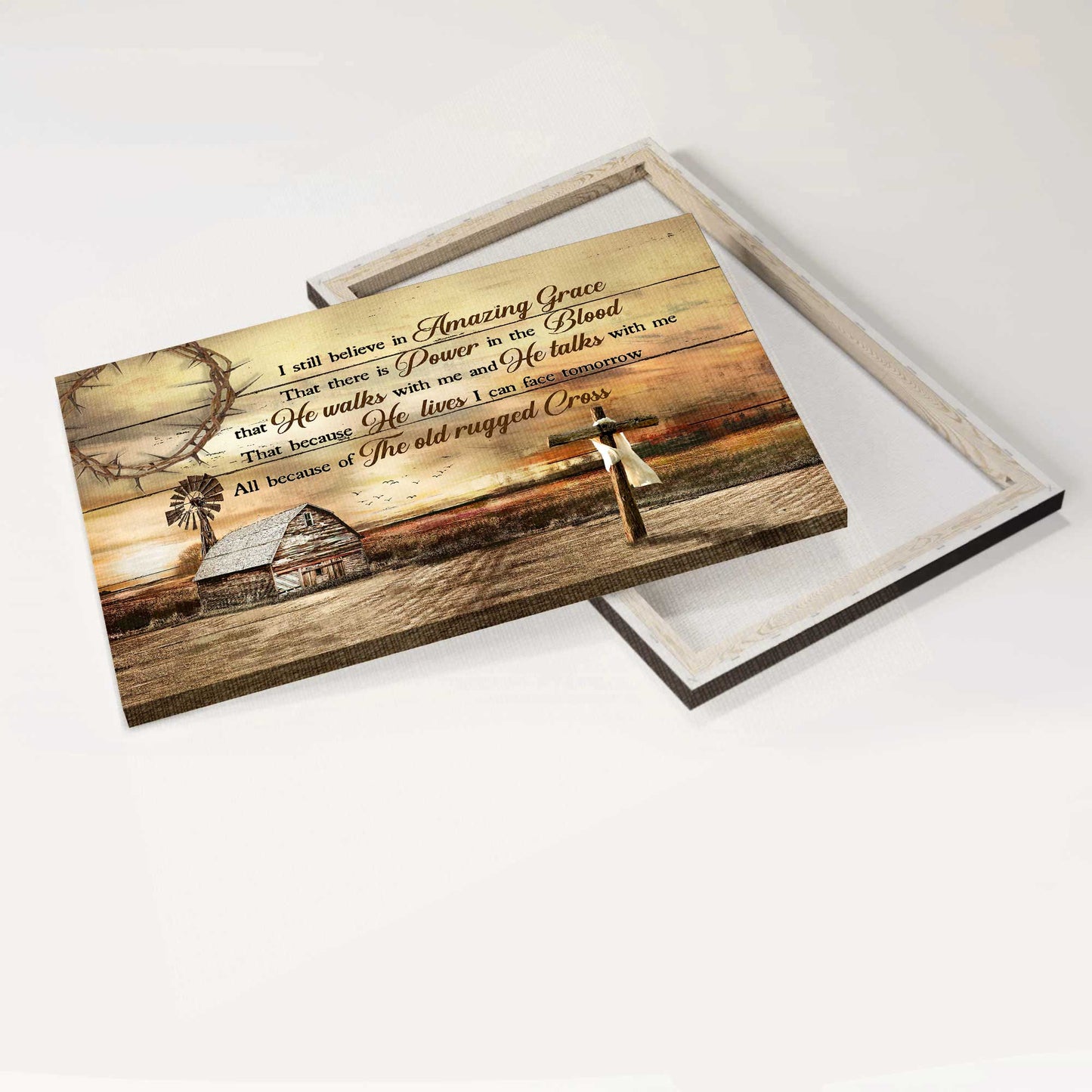 Jesus Landscape Canvas - Wooden Cross, Farm Sunset Canvas - Gift For Christian - I Still Believe In Amazing Grace Canvas