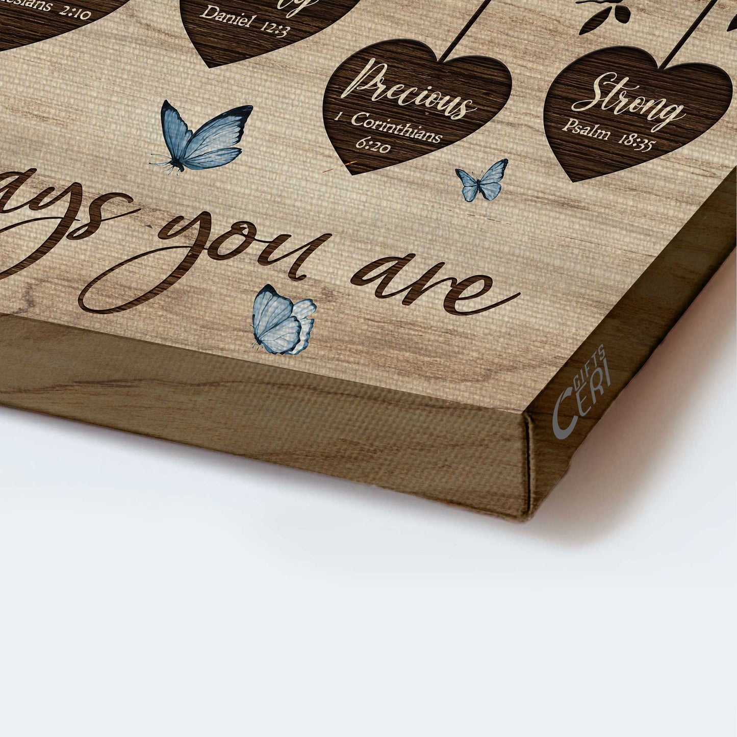 Jesus Landscape Canvas - Wooden Heart, Oldest Tree, Blue Butterfly Canvas - Gift For Christian - God Says You Are Unique