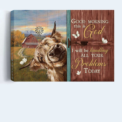 Jesus Landscape Canvas - Yak Cow Painting, Peace Farm, Pretty Sunset Canvas - Gift For Christian - Good Morning, This Is God