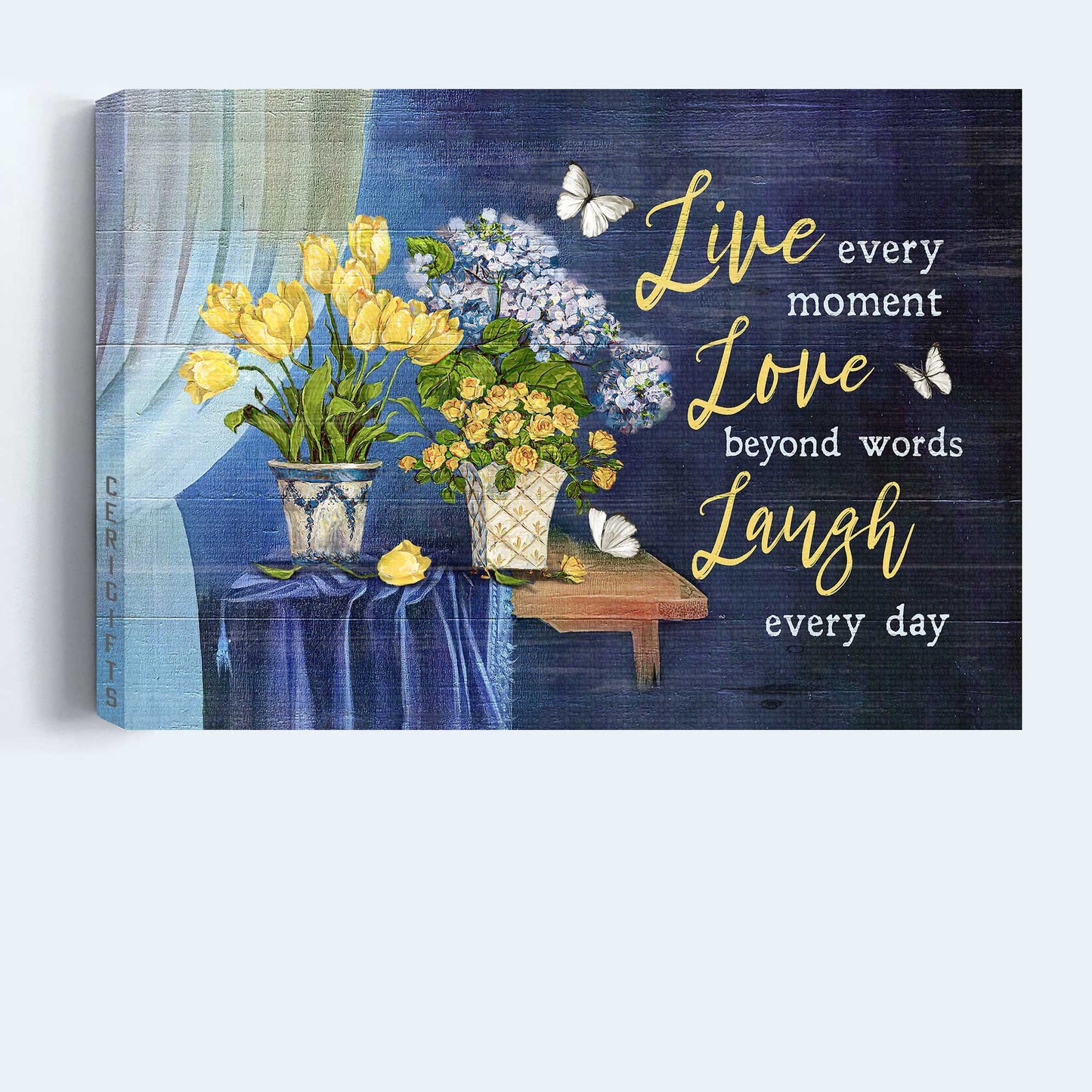 Jesus Landscape Canvas - Yellow Rose, Hydrangea, Still Painting Canvas - Gift for Christian - Live Every Moment Love Beyond Words Laugh Every Day