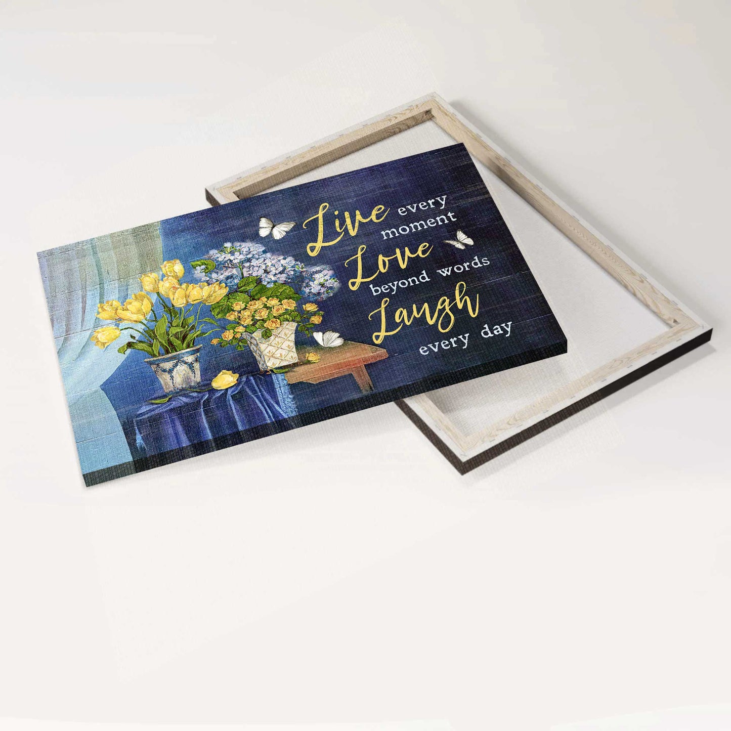 Jesus Landscape Canvas - Yellow Rose, Hydrangea, Still Painting Canvas - Gift for Christian - Live Every Moment Love Beyond Words Laugh Every Day