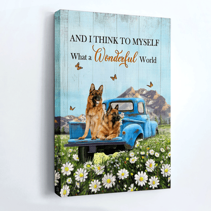 German Shepherd Portrait Canvas- Daisy field, German shepherd dogs, Ladybug car, Orange butterfly canvas- Gift for German Shepherd lover- What a wonderful world