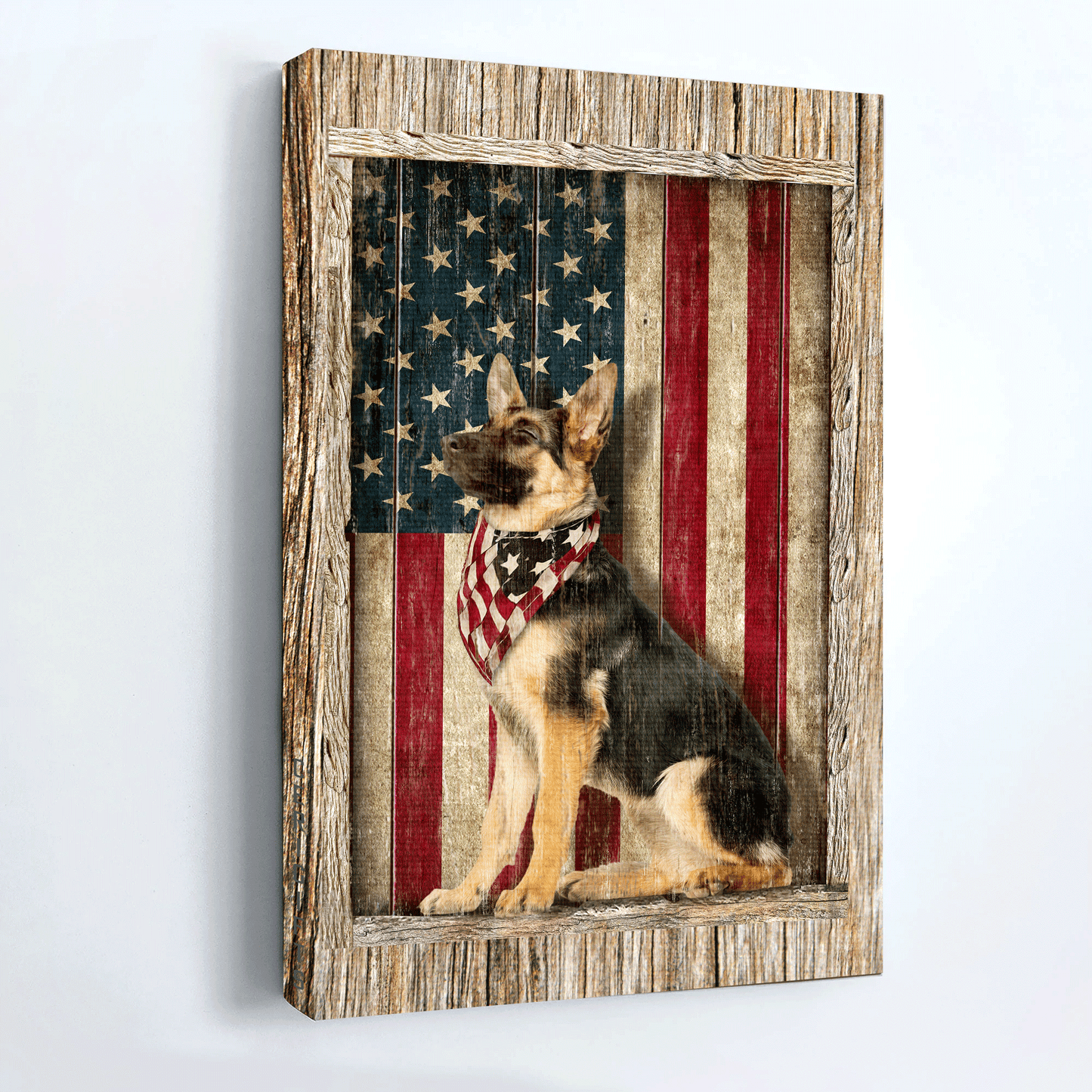 German Shepherd Portrait Canvas- German Shepherd Dog, American Flag canvas- Gift for German Shepherd lover- Dog Portrait Canvas Prints, Wall Art